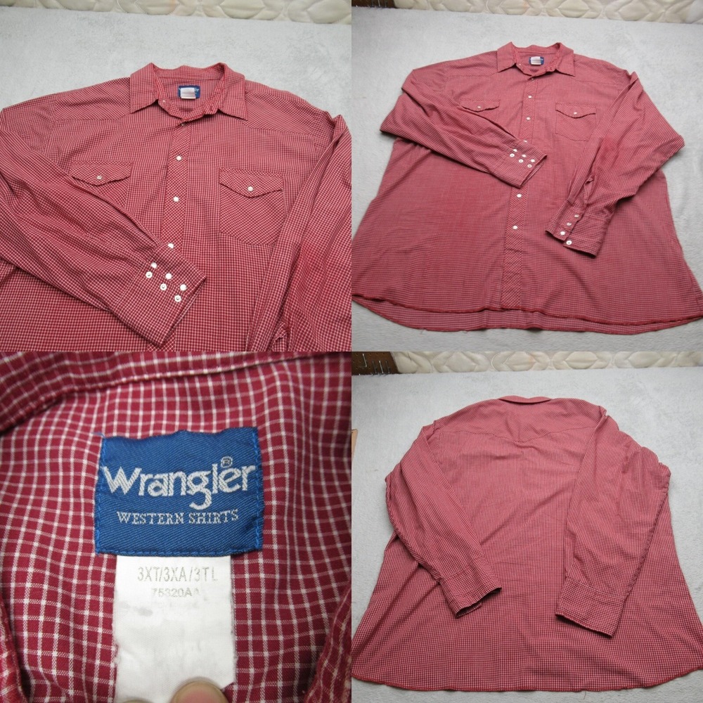 Wrangler Western Pear Snap Shirt Men 3XL Red Check Button Up Long Sleeve VTG